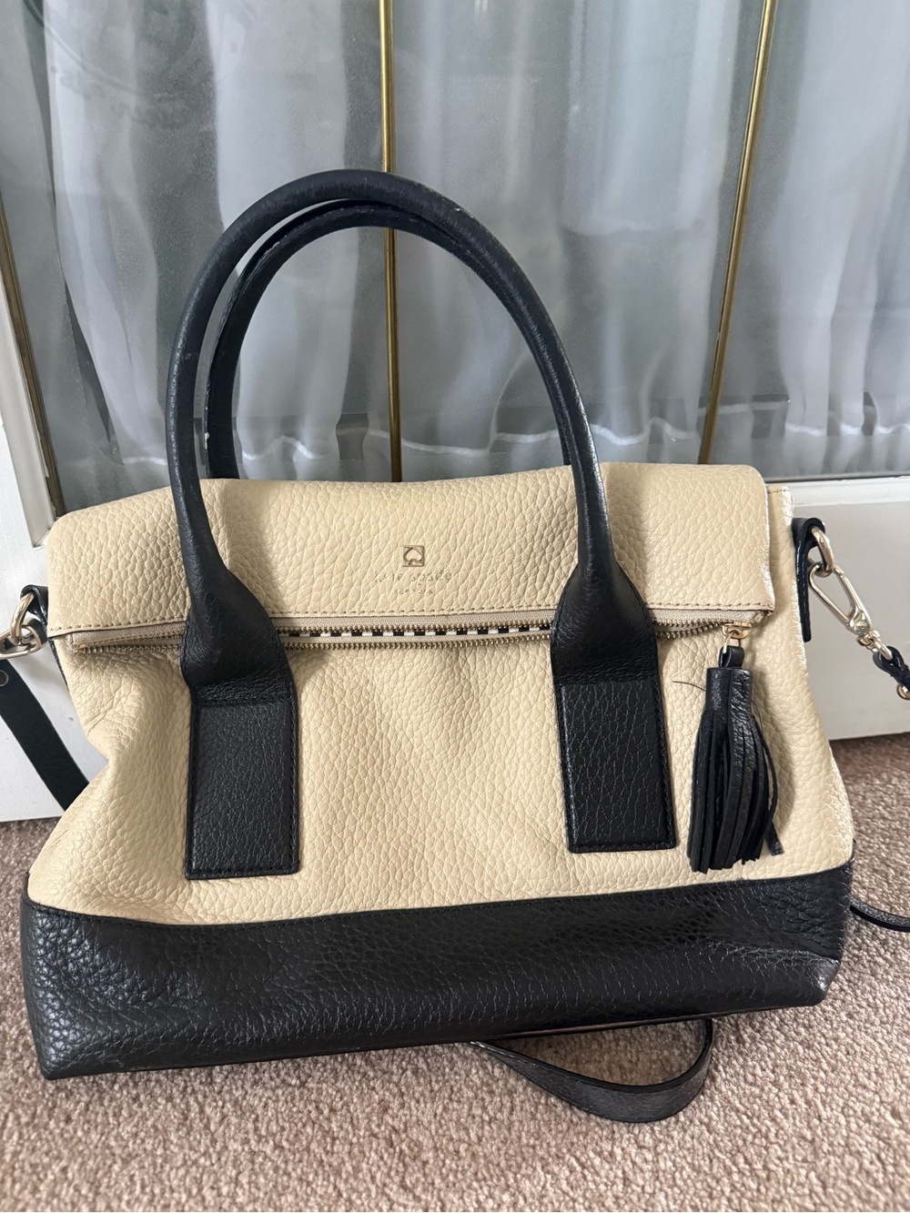 kate spade Cream and Black Two-Tone Leather Satchel